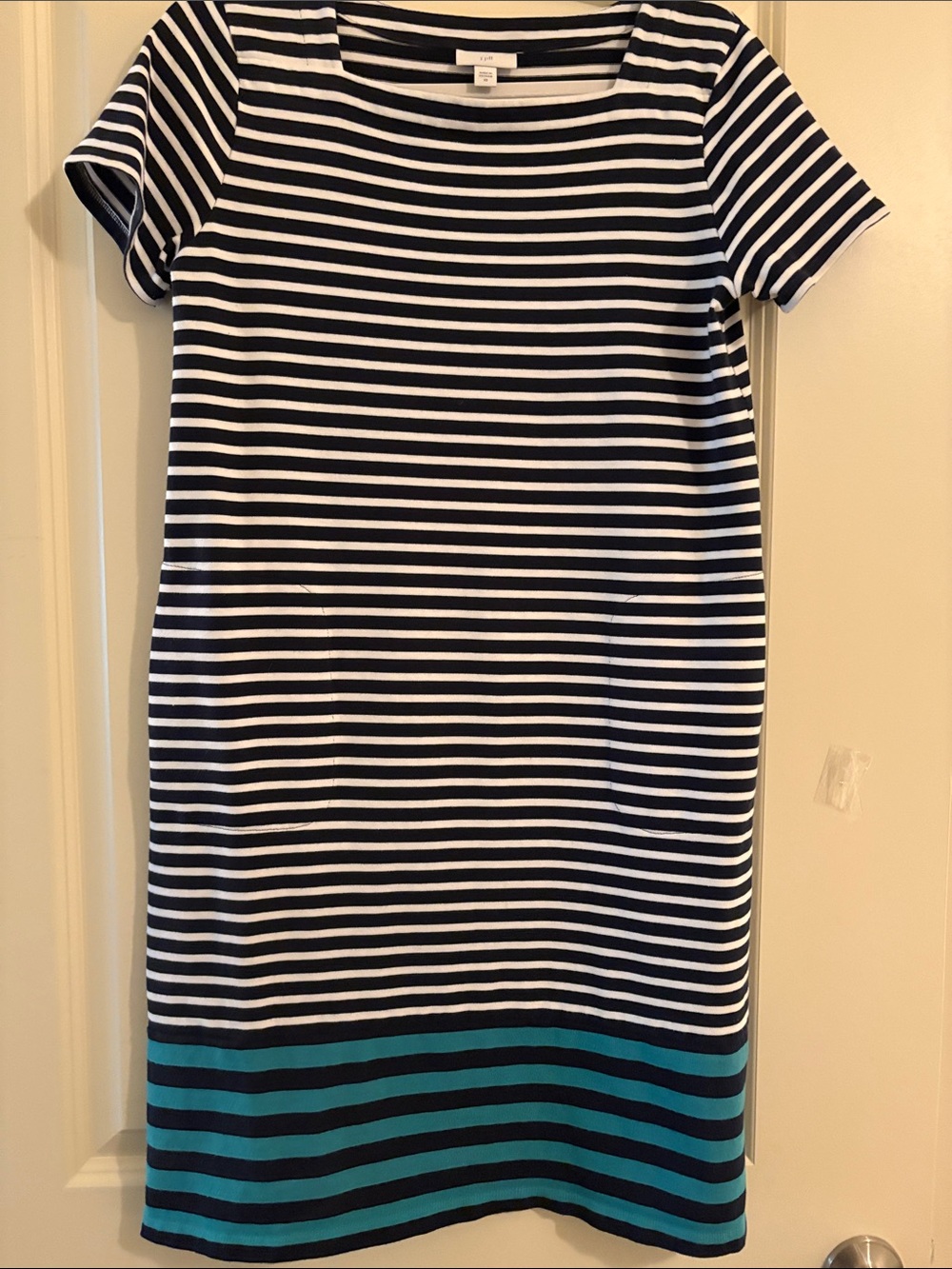 J. Jill Striped Shift Tee Shirt Style Dress Short Sleeve Pockets XS